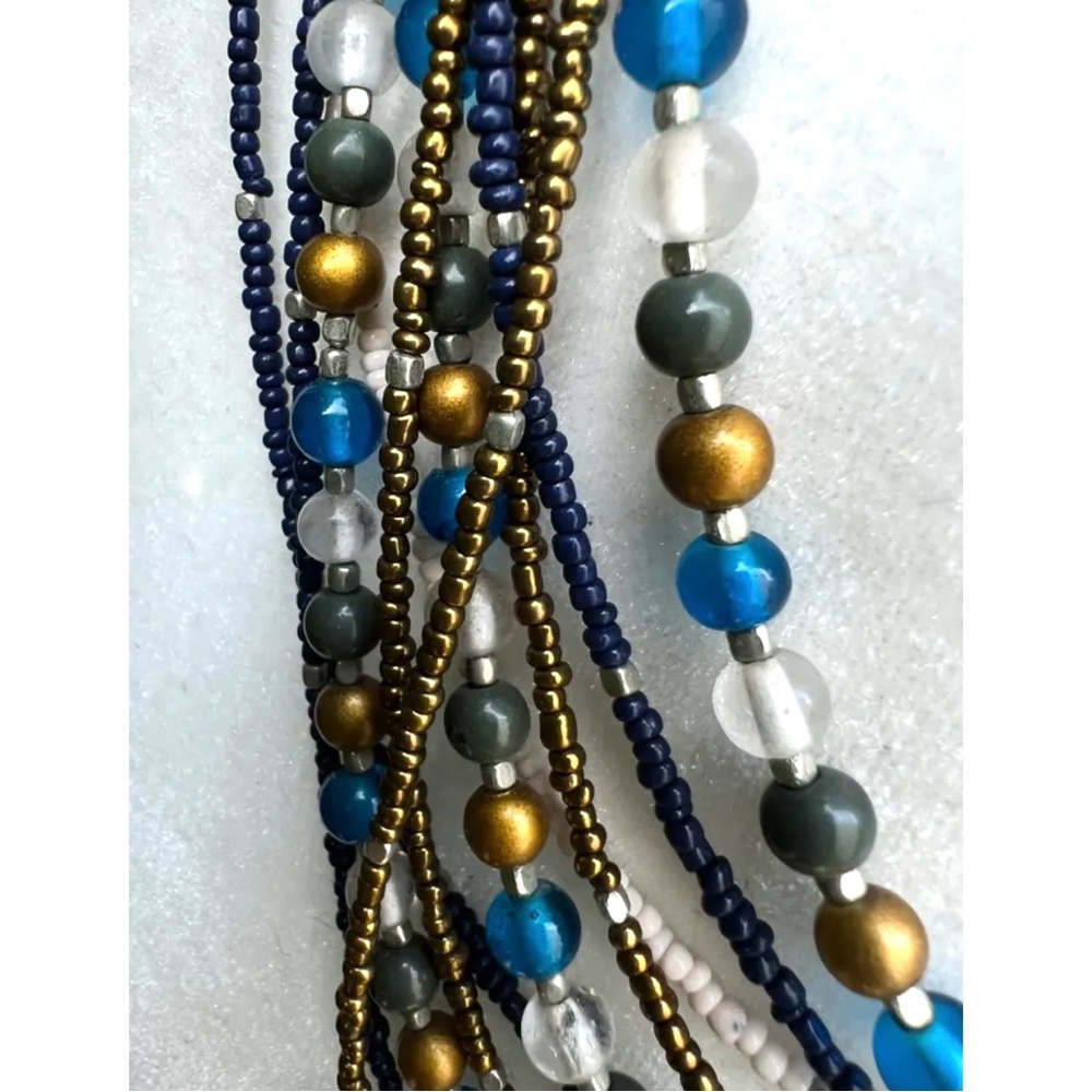 Vintage Egypt-Inspired Statement Necklace | Layered Turquoise Navy Gold Beads - Picture 9 of 12